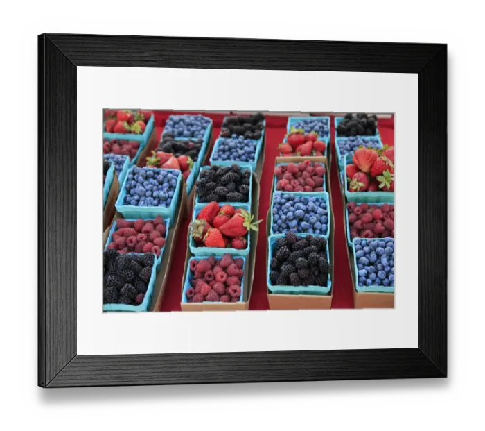 Framed Print : USA, Oregon, Portland. Display of berries at Farmers Market