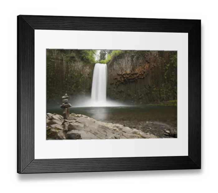 Framed Print : USA, Oregon. Abiqua Falls and stacked pile of rocks Framed Print : USA, Oregon. Abiqua Falls and stacked pile of rocks