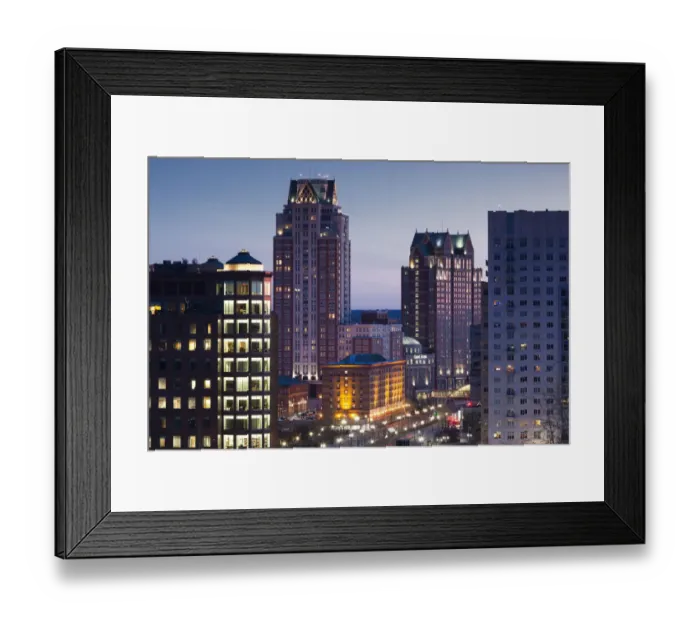 Framed Print : USA, Rhode Island, Providence, city skyline from Prospect Terrace Park at dusk Framed Print : USA, Rhode Island, Providence, city skyline from Prospect Terrace Park at dusk