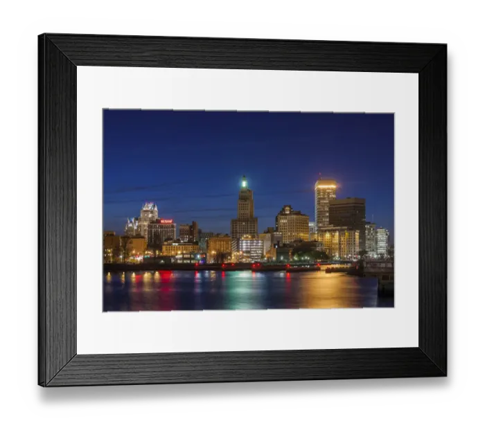 Framed Print : USA, Rhode Island, Providence, city skyline from the Providence River at dusk Framed Print : USA, Rhode Island, Providence, city skyline from the Providence River at dusk
