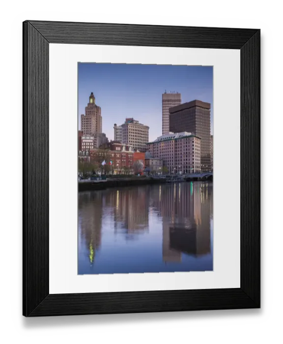 Framed Print : USA, Rhode Island, Providence, city skyline from the Providence River at dawn Framed Print : USA, Rhode Island, Providence, city skyline from the Providence River at dawn