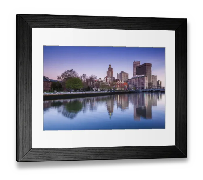 Framed Print : USA, Rhode Island, Providence, city skyline from the Providence River at dawn Framed Print : USA, Rhode Island, Providence, city skyline from the Providence River at dawn