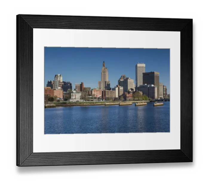 Framed Print : USA, Rhode Island, Providence, city skyline from the Providence River, morning