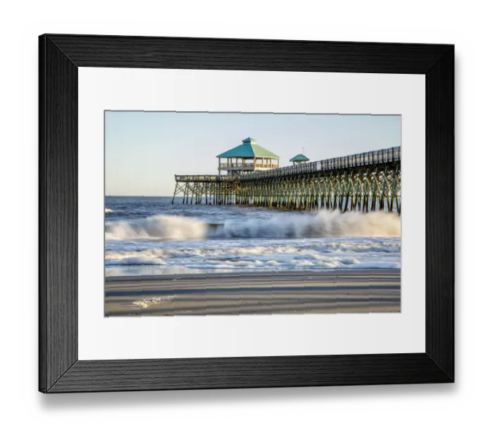 Framed Print : United States, North Carolina, Folly Beach, Surf at the Pier on the Beach