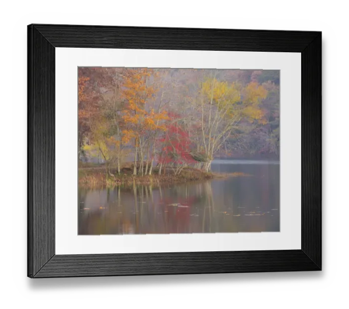 Framed Print : USA, Tennessee, Falls Creek Falls State Park. Autumn forest reflects in lake. Credit as