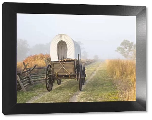Walla Walla Counnty, WA, USA. The historic replica wagon along the Oregon Trail at
