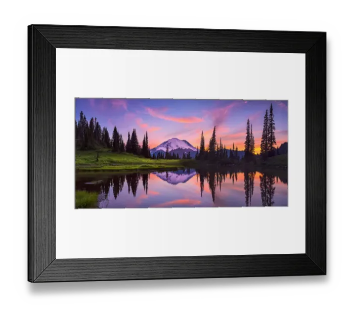 Framed Print : USA, Washington, Mt. Rainier National Park. Tipsoo Lake panoramic at sunset. Credit as