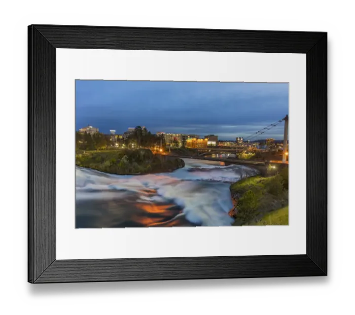 Framed Print : Dusk descends over Spokane Falls in Spokane, Washington, USA