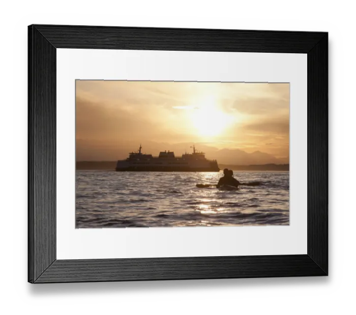 Framed Print : United States, Washington, Seattle. A couple paddles a two-person sea kayak in Elliott Framed Print : United States, Washington, Seattle. A couple paddles a two-person sea kayak in Elliott