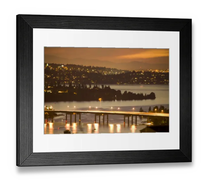 Framed Print : United States, Washington, Lake Washington, Seattle and Olympic Mountains viewed Framed Print : United States, Washington, Lake Washington, Seattle and Olympic Mountains viewed