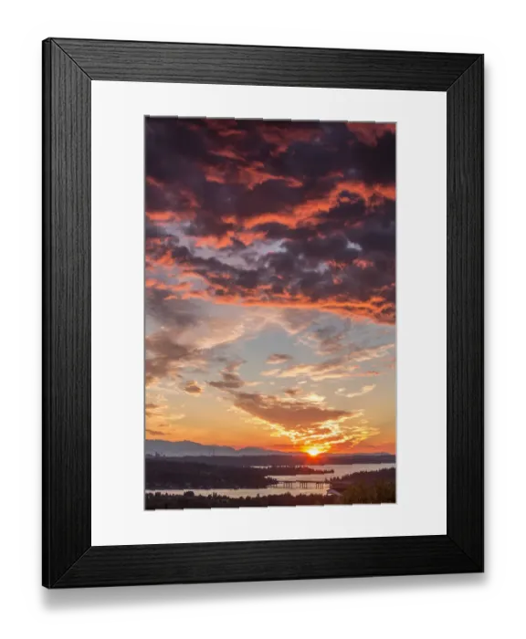 Framed Print : United States, Washington, Lake Washington, Seattle and Olympic Mountains viewed
