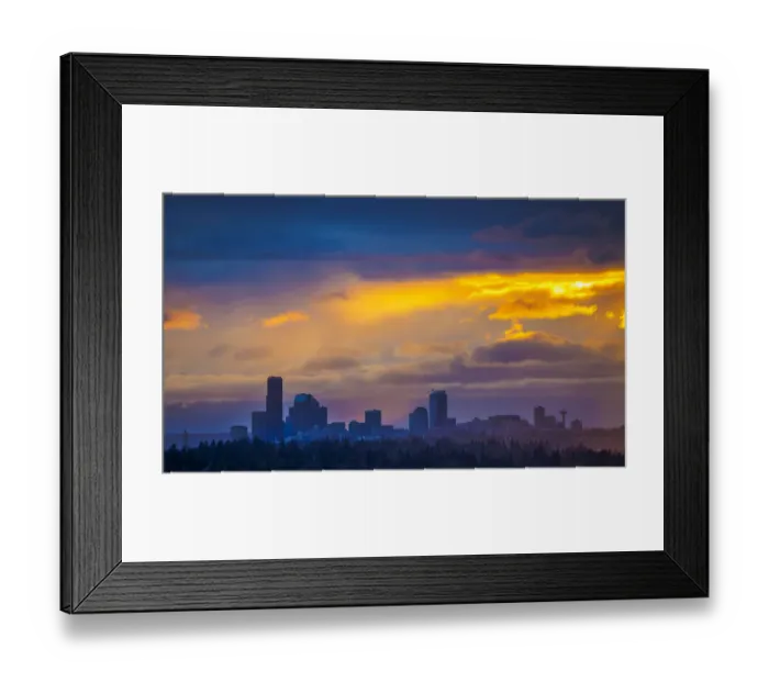 Framed Print : United States, Washington, Lake Washington, Seattle skyline viewed from Bellevue