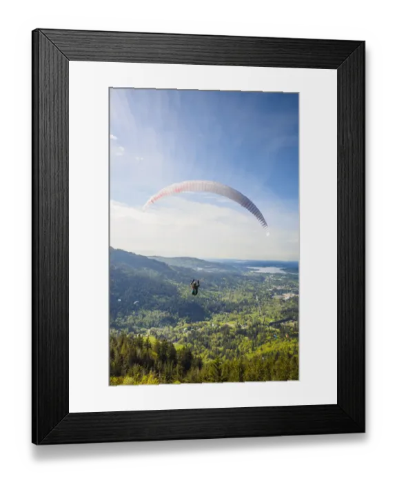 Framed Print : United States, Washington, Issaquah. Paragliders launch from Tiger Mountain and soar Framed Print : United States, Washington, Issaquah. Paragliders launch from Tiger Mountain and soar