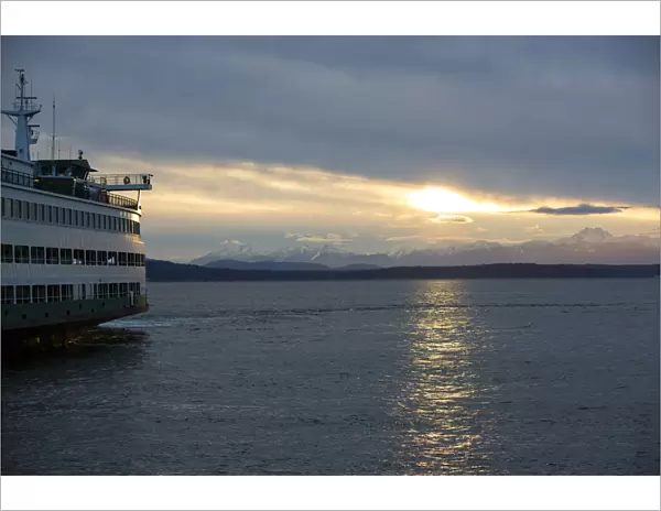 Seattle, Washington State. Catching the Bainbridge Island Ferry at sunset with the