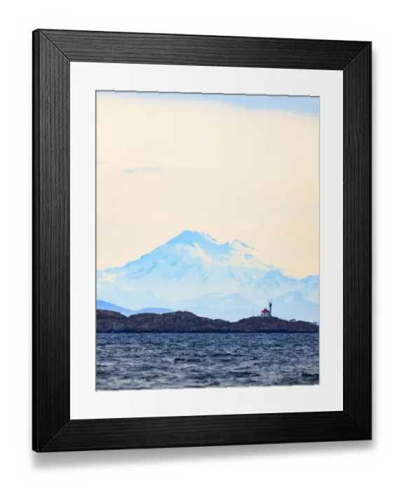 Framed Print : Discovery Island Lighthouse, Victoria, BC against Mt. Baker in WA Framed Print : Discovery Island Lighthouse, Victoria, BC against Mt. Baker in WA