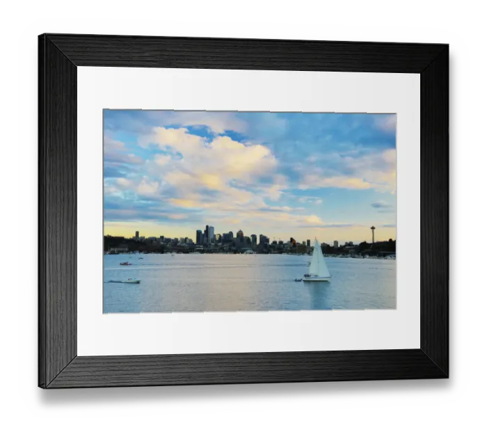 Framed Print : North America; USA; Washington; Seattle; Seattle Evening light as viewed from Lake Union Framed Print : North America; USA; Washington; Seattle; Seattle Evening light as viewed from Lake Union