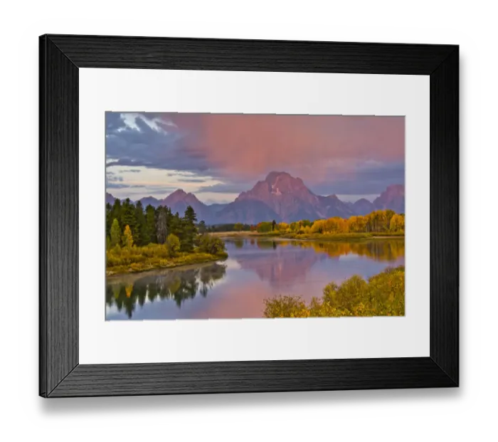 Framed Print : pink sunrise in autumn, Oxbow, Grand Teton National Park, Wyoming, USA