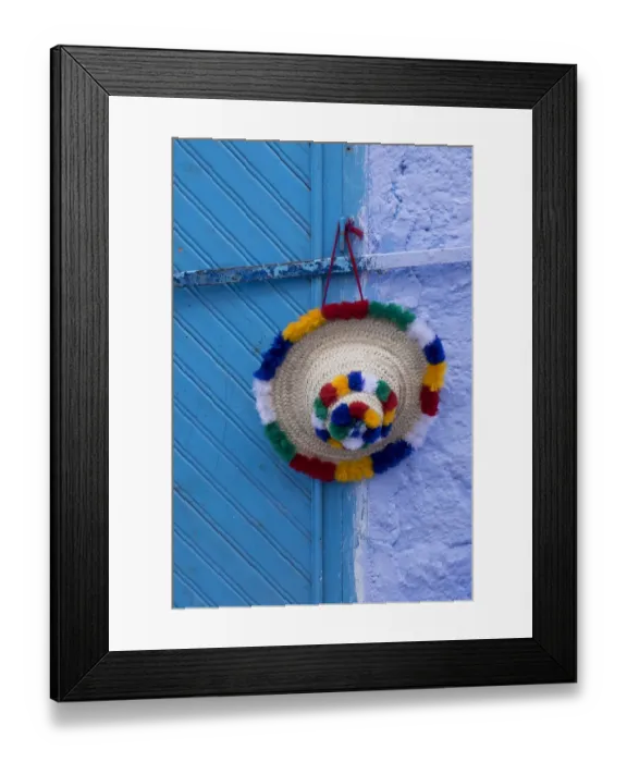 Framed Print : Africa, Morocco, Chefchaouen. A traditional womans hat in the Rif mountain area