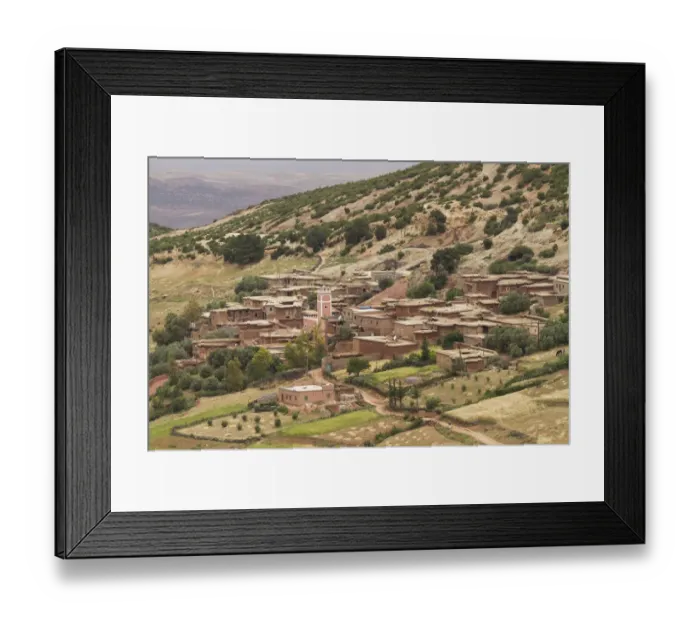 Framed Print : Houses made of mud and straw are typical architecture in a village in the foothills