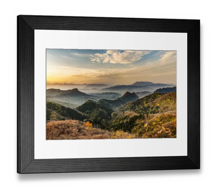 Framed Print : Jinshanling Mountains at sunrise in autumn colors, from Great Wall of China, Jinshanling