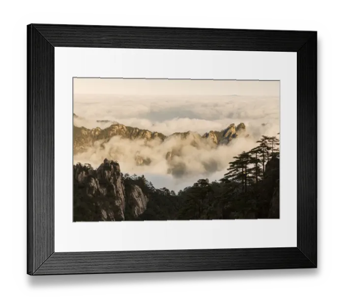 Framed Print : Mountain peaks and mist from above at sunrise, Yellow Mountain or Huangshan Framed Print : Mountain peaks and mist from above at sunrise, Yellow Mountain or Huangshan