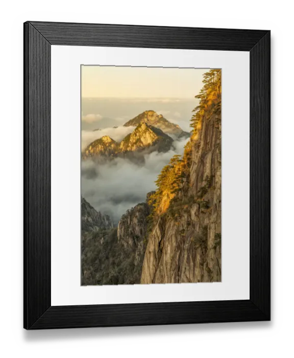Framed Print : Mountain peaks and mist from above at sunrise, Yellow Mountain or Huangshan Framed Print : Mountain peaks and mist from above at sunrise, Yellow Mountain or Huangshan