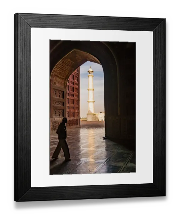 Framed Print : India, Uttar Pradesh. Agra. No Water No Life expedition, Taj Mahal minaret framed