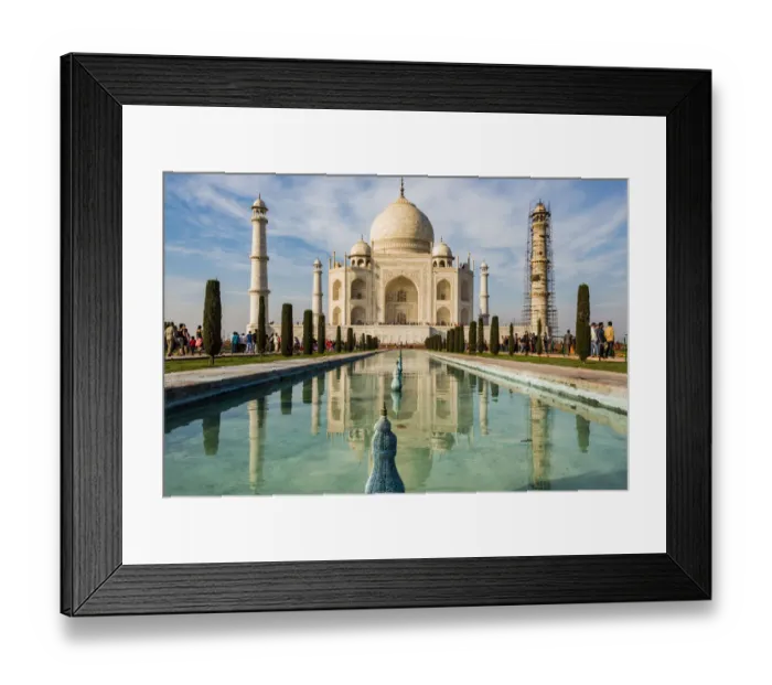 Framed Print : India, Uttar Pradesh. Agra. No Water No Life expedition, Taj Mahal tomb and minarets Framed Print : India, Uttar Pradesh. Agra. No Water No Life expedition, Taj Mahal tomb and minarets