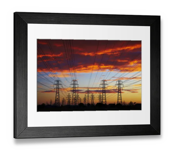 Framed Print : Power pylons at sunset, Christchurch, Canterbury, South Island, New Zealand Framed Print : Power pylons at sunset, Christchurch, Canterbury, South Island, New Zealand