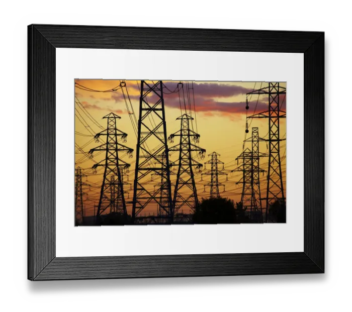 Framed Print : Power pylons at sunset, Christchurch, Canterbury, South Island, New Zealand Framed Print : Power pylons at sunset, Christchurch, Canterbury, South Island, New Zealand