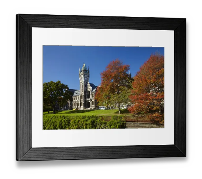 Framed Print : Clock Tower, Registry Building, University of Otago in Autumn, Dunedin, South Island