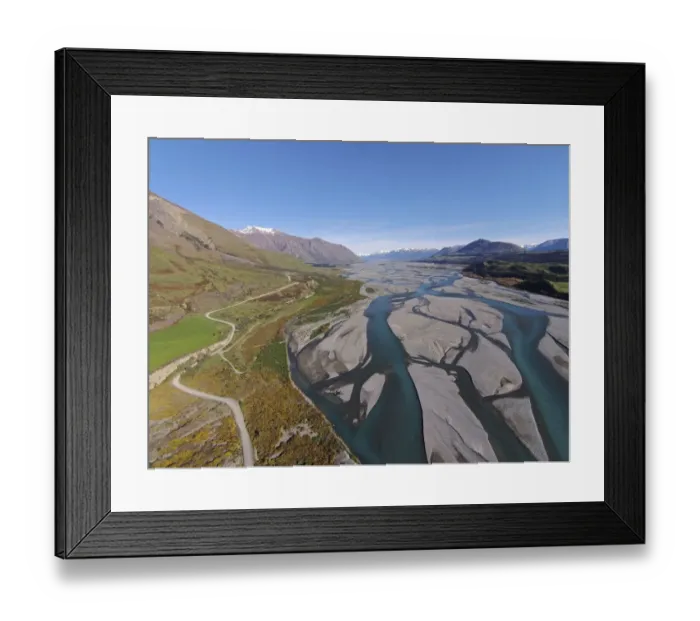 Framed Print : Braided streams of the Rakaia River, and Double Hill Run Road, Canterbury, South Island Framed Print : Braided streams of the Rakaia River, and Double Hill Run Road, Canterbury, South Island