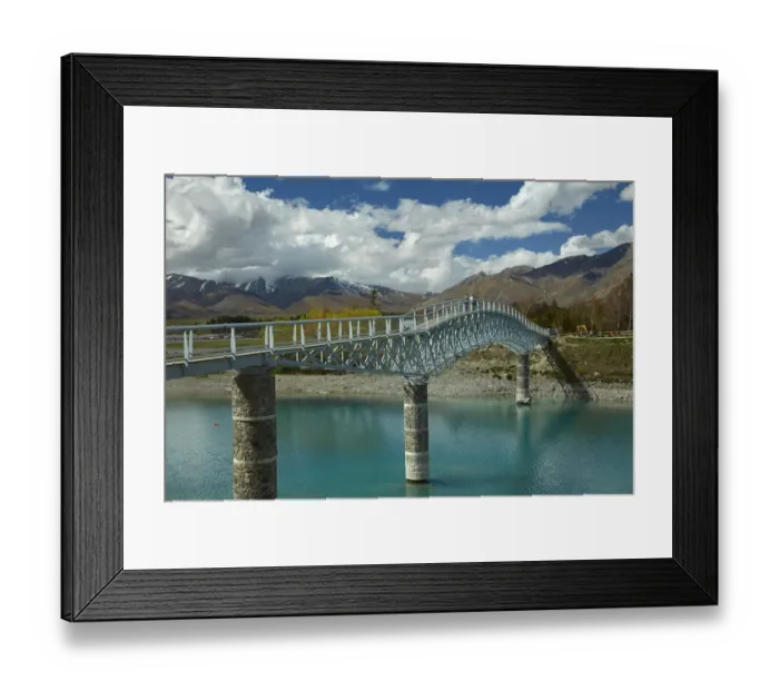 Framed Print : Tourists on pedestrian Bridge over Lake Tekapo outlet, Mackenzie Country, Canterbury Framed Print : Tourists on pedestrian Bridge over Lake Tekapo outlet, Mackenzie Country, Canterbury
