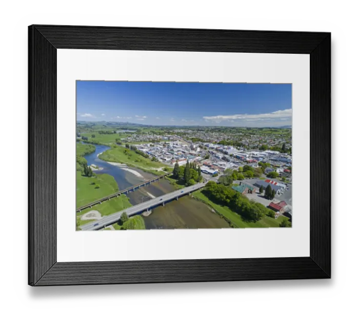 Framed Print : Bridges over Mataura River, Gore, Southland, South Island, New Zealand - drone aerial Framed Print : Bridges over Mataura River, Gore, Southland, South Island, New Zealand - drone aerial