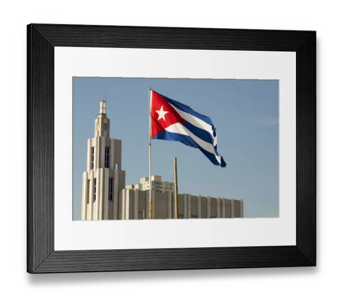 Framed Print : Cuba, Havana. Cuban flag blowing in the wind