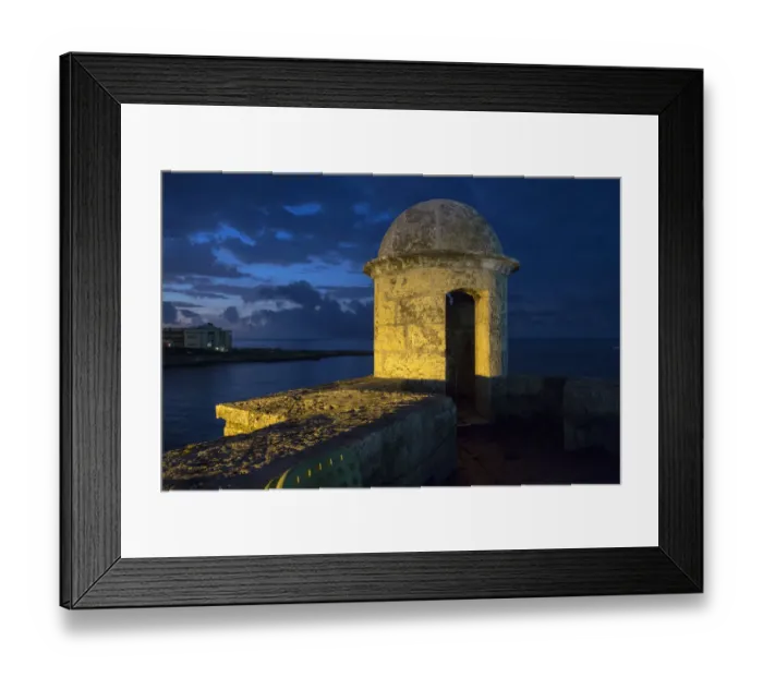 Framed Print : Cuba, Havana. Golden light illumines stone turret of old fort Framed Print : Cuba, Havana. Golden light illumines stone turret of old fort