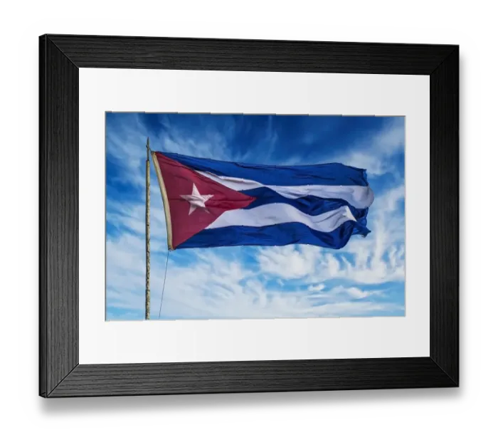 Framed Print : Cuba, Havana Vieja, Cuban flag waving in the breeze