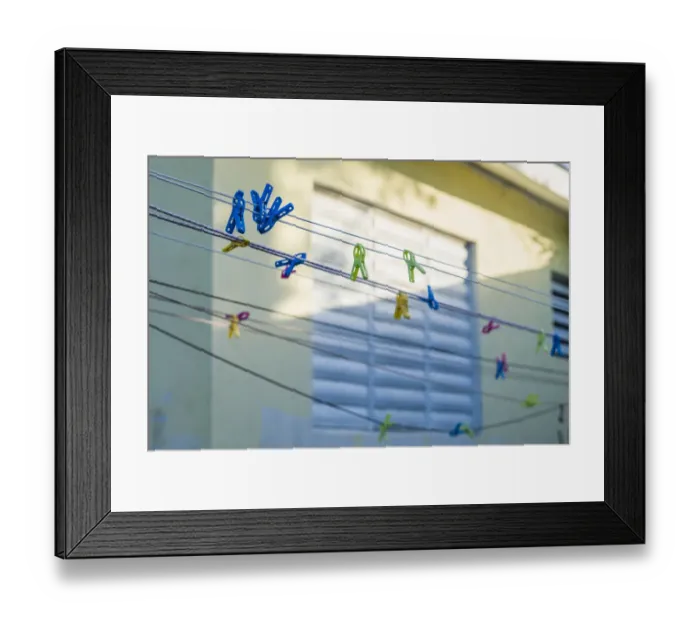 Framed Print : Sint Eustatius. Oranjestad, Clothespins