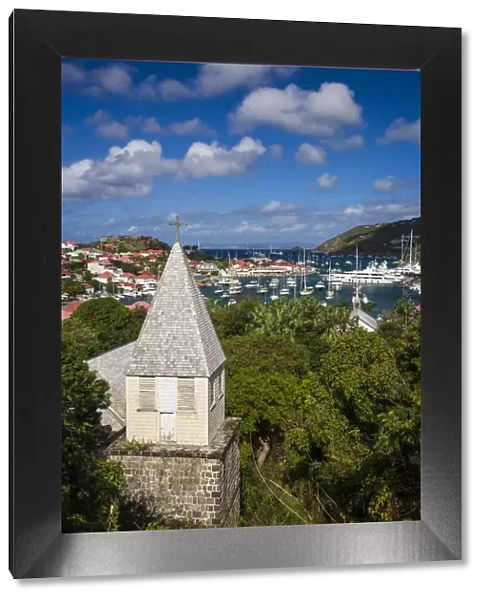French West Indies, St-Barthelemy. Gustavia, Anglican Church and elevated view towards