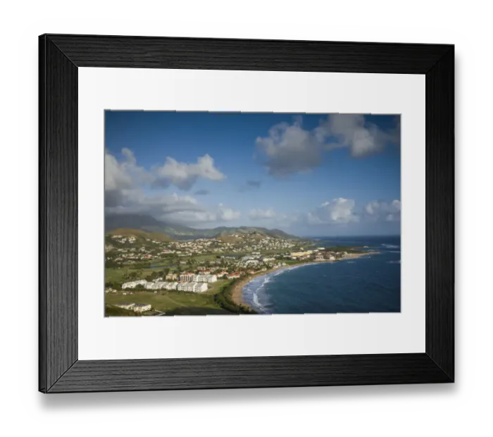 Framed Print : St. Kitts and Nevis, St. Kitts. Frigate Bay of the South Peninsula from Sir Timothys Hill Framed Print : St. Kitts and Nevis, St. Kitts. Frigate Bay of the South Peninsula from Sir Timothys Hill