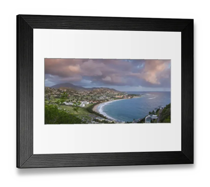 Framed Print : St. Kitts and Nevis, St. Kitts. Frigate Bay of the South Peninsula from Sir Timothys Hill Framed Print : St. Kitts and Nevis, St. Kitts. Frigate Bay of the South Peninsula from Sir Timothys Hill