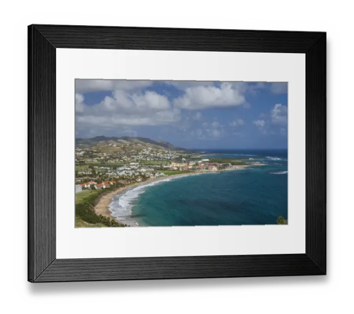 Framed Print : St. Kitts and Nevis, St. Kitts. Frigate Bay of the South Peninsula from Sir Timothys Hill Framed Print : St. Kitts and Nevis, St. Kitts. Frigate Bay of the South Peninsula from Sir Timothys Hill