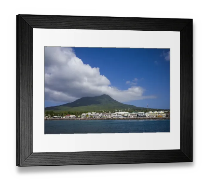 Framed Print : St. Kitts and Nevis, Nevis. Charlestown town view with Nevis Peak Framed Print : St. Kitts and Nevis, Nevis. Charlestown town view with Nevis Peak