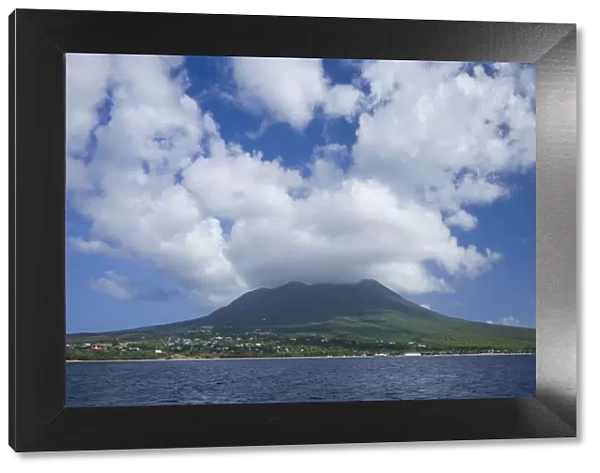 St. Kitts and Nevis, Nevis. View of Nevis Peak from the sea