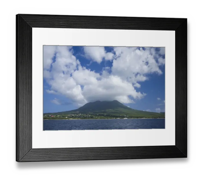 Framed Print : St. Kitts and Nevis, Nevis. View of Nevis Peak from the sea Framed Print : St. Kitts and Nevis, Nevis. View of Nevis Peak from the sea