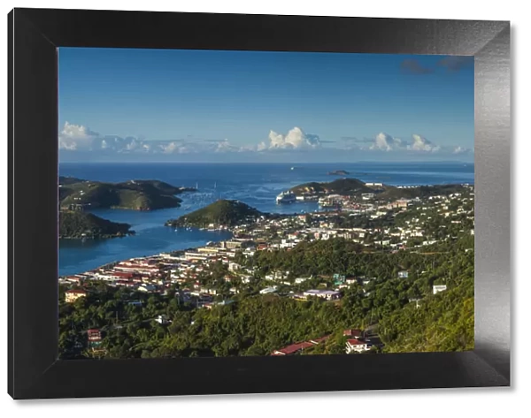 U. S. Virgin Islands, St. Thomas. Elevated town view of Charlotte Amalie
