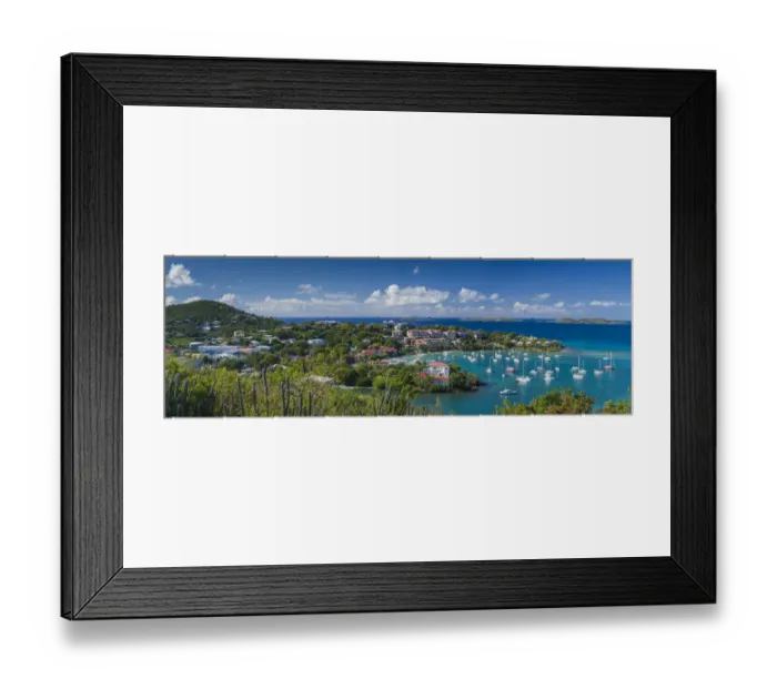 Framed Print : U. S. Virgin Islands, St. John. Cruz Bay, elevated town view with The Battery