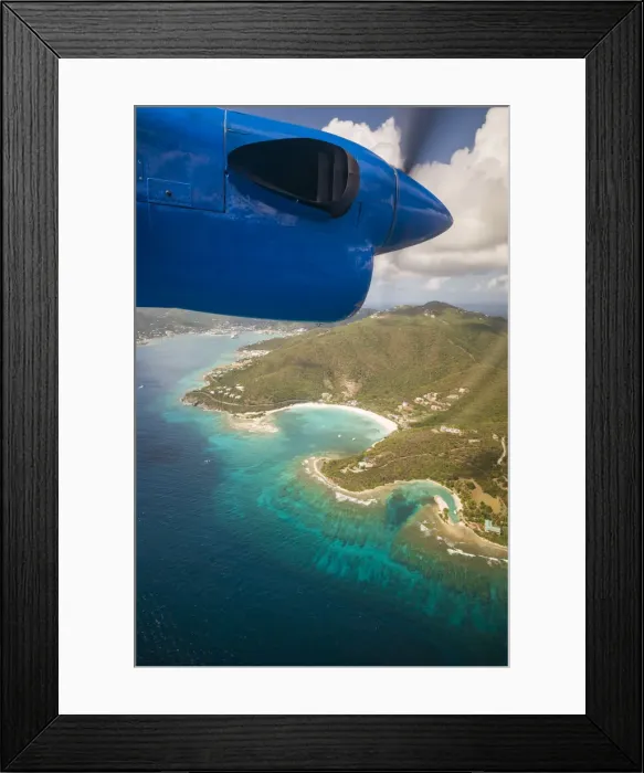 Framed Print : British Virgin Islands, Tortola. Aerial view from propeller-driven aircraft Framed Print : British Virgin Islands, Tortola. Aerial view from propeller-driven aircraft