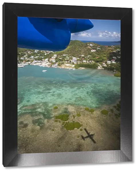 British Virgin Islands, Tortola. Aerial view from propeller-driven aircraft