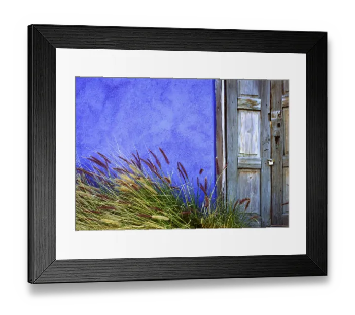 Framed Print : USA, Arizona, Tucson. Colorful wall and weathered door